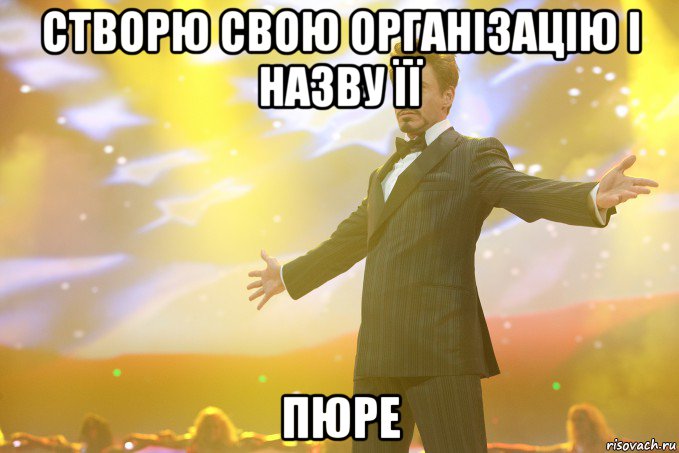 створю свою організацію і назву її пюре, Мем Тони Старк (Роберт Дауни младший)