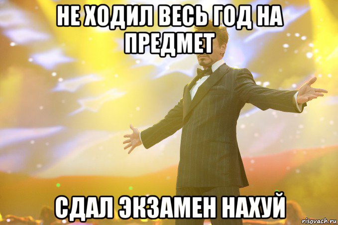 не ходил весь год на предмет сдал экзамен нахуй, Мем Тони Старк (Роберт Дауни младший)