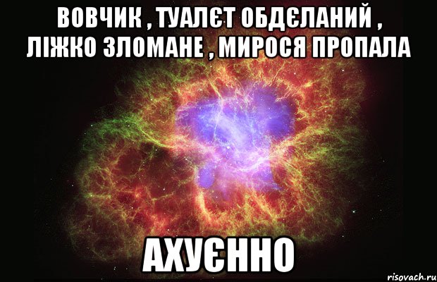 вовчик , туалєт обдєланий , ліжко зломане , мирося пропала ахуєнно, Мем Туманность