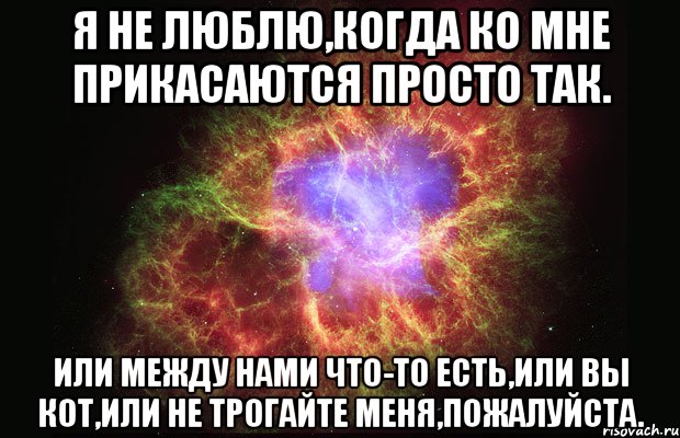 я не люблю,когда ко мне прикасаются просто так. или между нами что-то есть,или вы кот,или не трогайте меня,пожалуйста., Мем Туманность