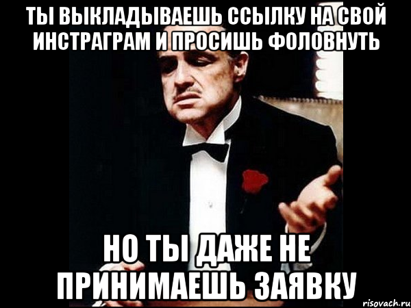 ты выкладываешь ссылку на свой инстраграм и просишь фоловнуть но ты даже не принимаешь заявку, Мем ты делаешь это без уважения