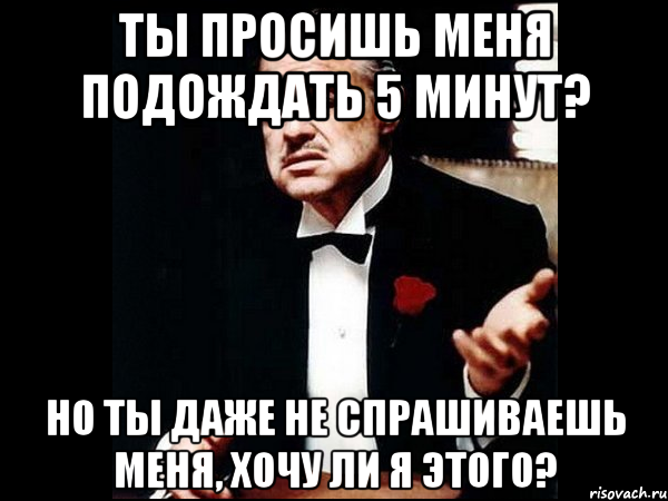 ты просишь меня подождать 5 минут? но ты даже не спрашиваешь меня, хочу ли я этого?, Мем ты делаешь это без уважения