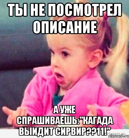 ты не посмотрел описание а уже спрашиваешь:"кагада выидит сирвир??11!", Мем  Ты говоришь (девочка возмущается)