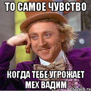 то самое чувство когда тебе угрожает мех вадим, Мем Ну давай расскажи (Вилли Вонка)