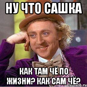 ну что сашка как там чё по жизни? как сам чё?, Мем Ну давай расскажи (Вилли Вонка)