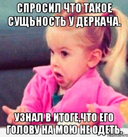 спросил что такое сущьность у деркача. узнал в итоге,что его голову на мою не одеть., Мем  Ты говоришь (девочка возмущается)