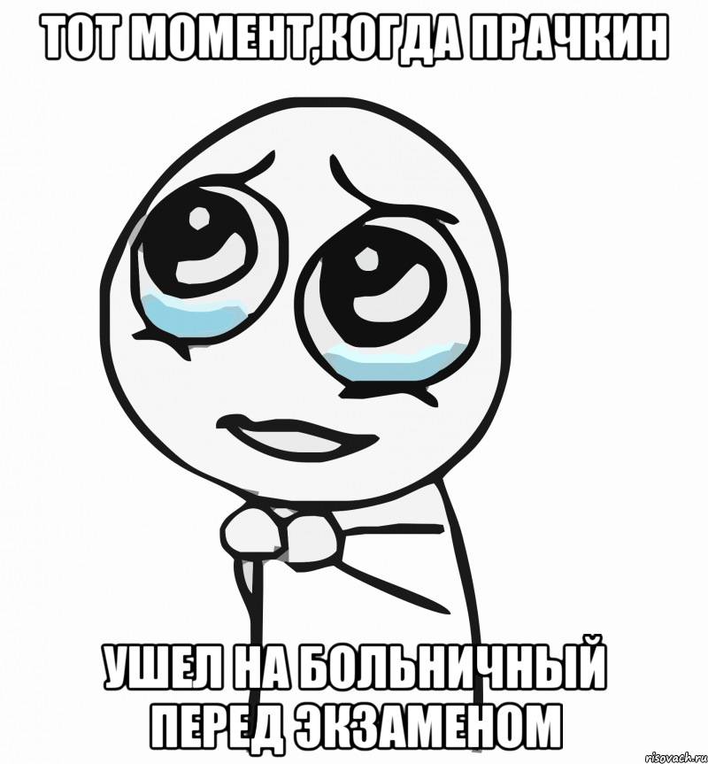 тот момент,когда прачкин ушел на больничный перед экзаменом, Мем  ну пожалуйста (please)