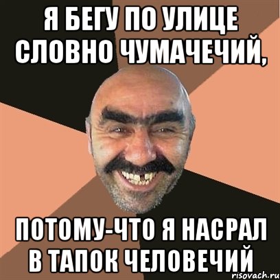 я бегу по улице словно чумачечий, потому-что я насрал в тапок человечий, Мем Я твой дом труба шатал