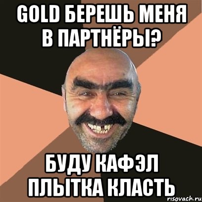 gold берешь меня в партнёры? буду кафэл плытка класть, Мем Я твой дом труба шатал