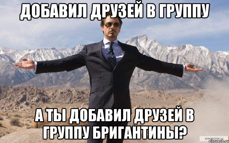 добавил друзей в группу а ты добавил друзей в группу бригантины?, Мем железный человек