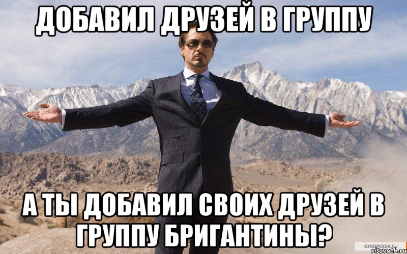 добавил друзей в группу а ты добавил своих друзей в группу бригантины?, Мем железный человек