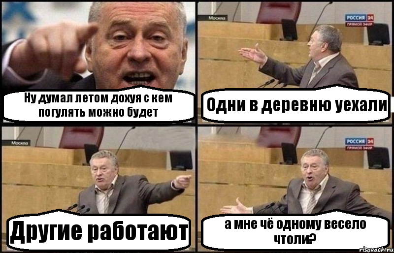 Ну думал летом дохуя с кем погулять можно будет Одни в деревню уехали Другие работают а мне чё одному весело чтоли?, Комикс Жириновский