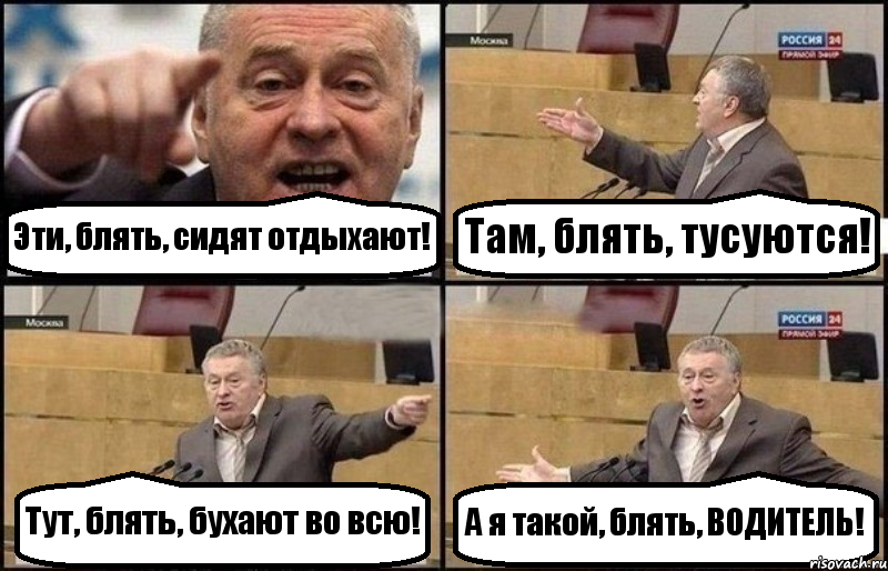 Эти, блять, сидят отдыхают! Там, блять, тусуются! Тут, блять, бухают во всю! А я такой, блять, ВОДИТЕЛЬ!, Комикс Жириновский