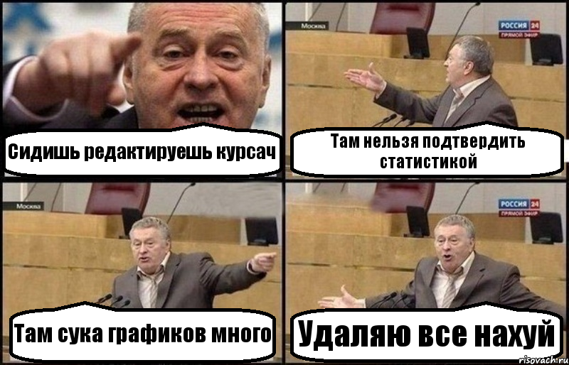 Сидишь редактируешь курсач Там нельзя подтвердить статистикой Там сука графиков много Удаляю все нахуй, Комикс Жириновский