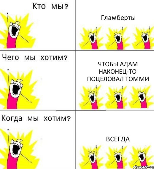 Гламберты чтобы Адам наконец-то поцеловал Томми Всегда, Комикс Что мы хотим