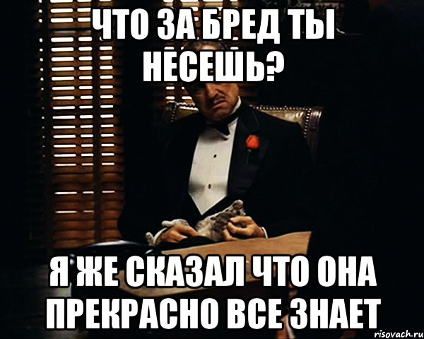 что за бред ты несешь? я же сказал что она прекрасно все знает, Мем Дон Вито Корлеоне