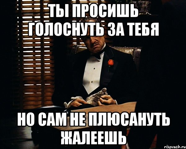 ты просишь голоснуть за тебя но сам не плюсануть жалеешь, Мем Дон Вито Корлеоне