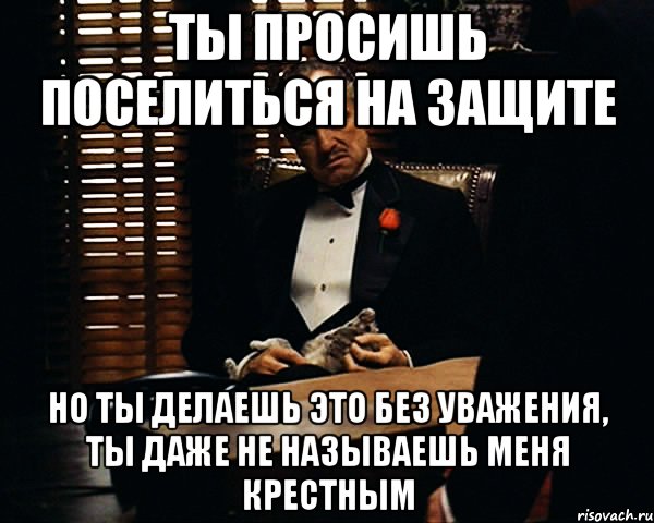 ты просишь поселиться на защите но ты делаешь это без уважения, ты даже не называешь меня крестным, Мем Дон Вито Корлеоне