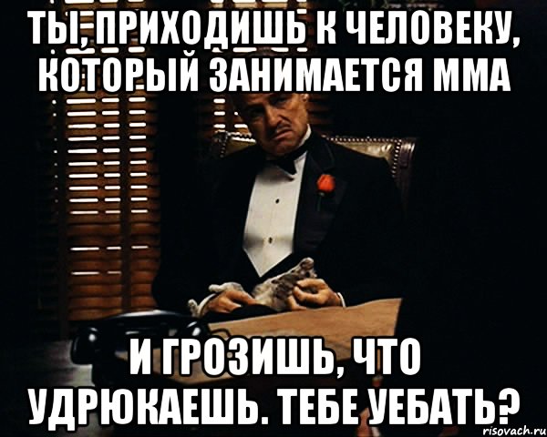 ты, приходишь к человеку, который занимается мма и грозишь, что удрюкаешь. тебе уебать?, Мем Дон Вито Корлеоне