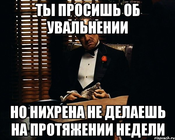 ты просишь об увальнении но нихрена не делаешь на протяжении недели, Мем Дон Вито Корлеоне