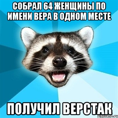 собрал 64 женщины по имени вера в одном месте получил верстак, Мем Енот-Каламбурист