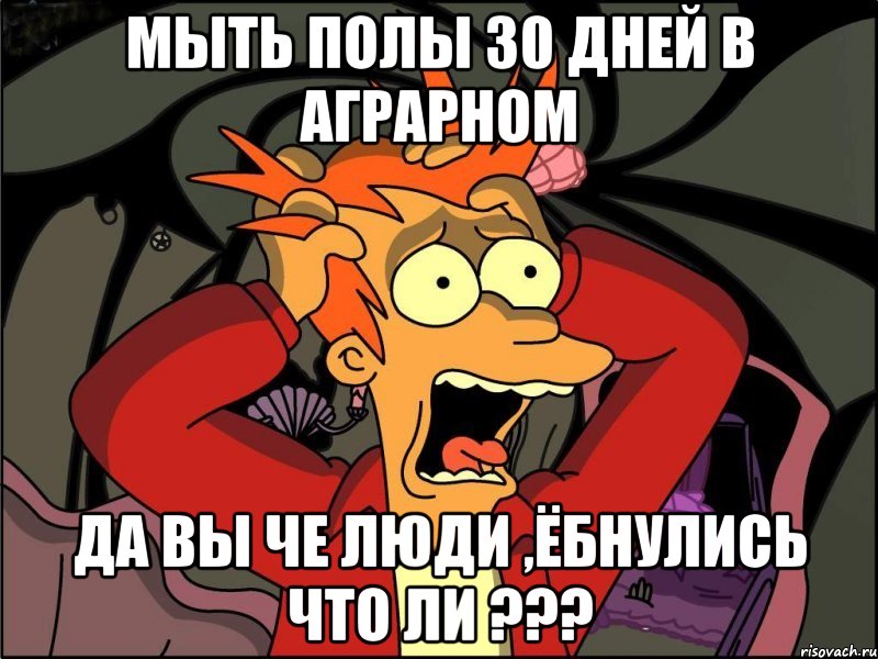 мыть полы 30 дней в аграрном да вы че люди ,ёбнулись что ли ???, Мем Фрай в панике