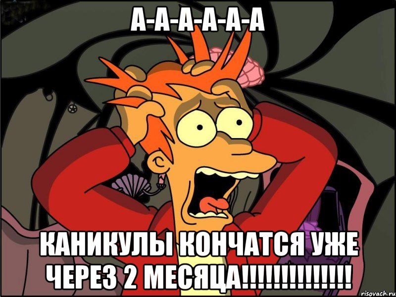 а-а-а-а-а-а каникулы кончатся уже через 2 месяца!!!, Мем Фрай в панике