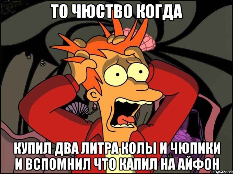 то чюство когда купил два литра колы и чюпики и вспомнил что капил на айфон, Мем Фрай в панике