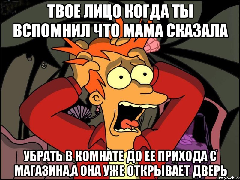 твое лицо когда ты вспомнил что мама сказала убрать в комнате до ее прихода с магазина,а она уже открывает дверь, Мем Фрай в панике