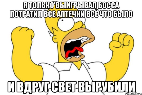 я только выигрывал босса потратил все аптечки всё что было и вдруг свет вырубили, Мем Разъяренный Гомер