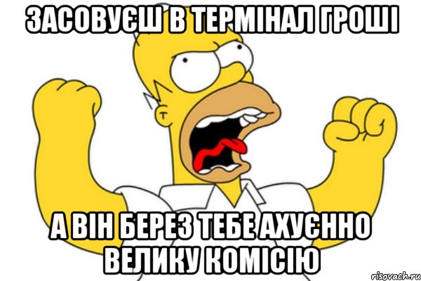 засовуєш в термінал гроші а він берез тебе ахуєнно велику комісію, Мем Разъяренный Гомер