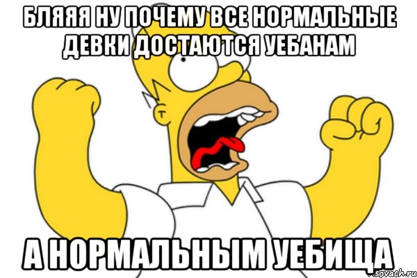 бляяя ну почему все нормальные девки достаются уебанам а нормальным уебища, Мем Разъяренный Гомер