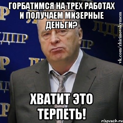 горбатимся на трех работах и получаем мизерные деньги? хватит это терпеть!, Мем Хватит это терпеть (Жириновский)