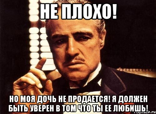 не плохо! но моя дочь не продается! я должен быть уверен в том что ты ее любишь!, Мем крестный отец