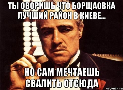 ты оворишь что борщаовка лучший район в киеве... но сам мечтаешь свалить отсюда, Мем крестный отец