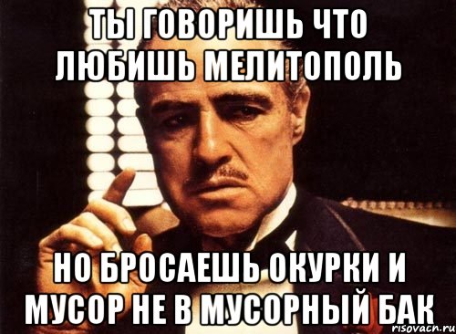 ты говоришь что любишь мелитополь но бросаешь окурки и мусор не в мусорный бак, Мем крестный отец