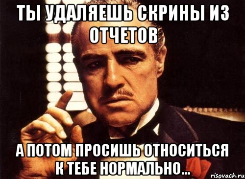 ты удаляешь скрины из отчетов а потом просишь относиться к тебе нормально..., Мем крестный отец