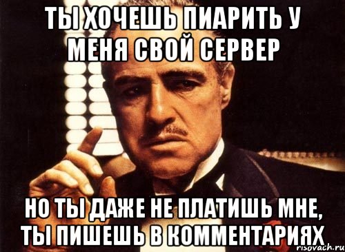 ты хочешь пиарить у меня свой сервер но ты даже не платишь мне, ты пишешь в комментариях, Мем крестный отец