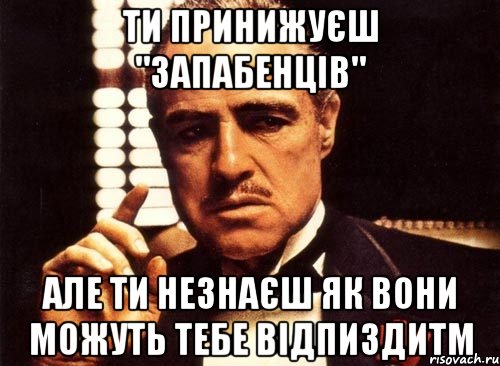 ти принижуєш "запабенців" але ти незнаєш як вони можуть тебе відпиздитм, Мем крестный отец