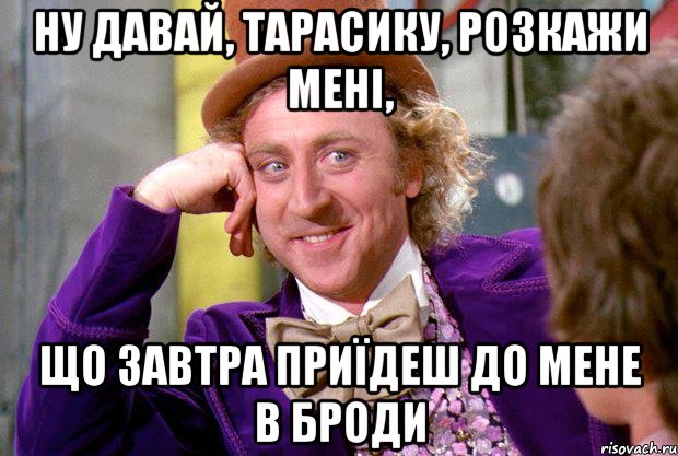 ну давай, тарасику, розкажи мені, що завтра приїдеш до мене в броди, Мем Ну давай расскажи (Вилли Вонка)