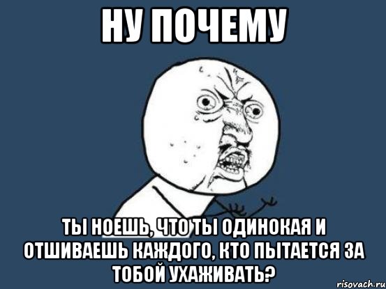 ну почему ты ноешь, что ты одинокая и отшиваешь каждого, кто пытается за тобой ухаживать?, Мем Ну почему