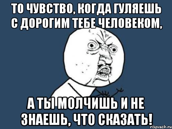 то чувство, когда гуляешь с дорогим тебе человеком, а ты молчишь и не знаешь, что сказать!, Мем Ну почему