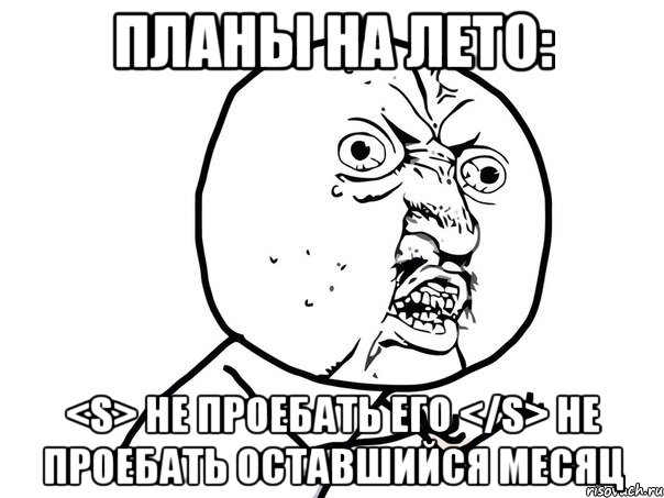 планы на лето: <s> не проебать его </s> не проебать оставшийся месяц, Мем Ну почему (белый фон)