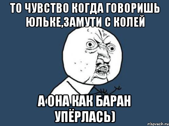 то чувство когда говоришь юльке,замути с колей а она как баран упёрлась), Мем Ну почему