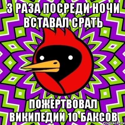 3 раза посреди ночи вставал срать пожертвовал википедии 10 баксов, Мем Омская птица