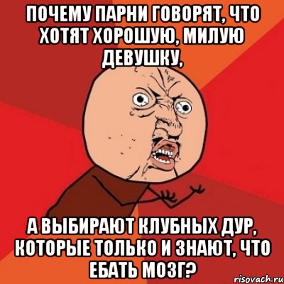 почему парни говорят, что хотят хорошую, милую девушку, а выбирают клубных дур, которые только и знают, что ебать мозг?, Мем Почему