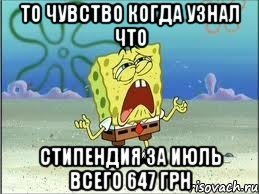 то чувство когда узнал что стипендия за июль всего 647 грн, Мем Спанч Боб плачет