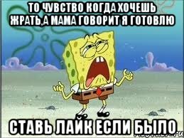 то чувство когда хочешь жрать,а мама говорит я готовлю ставь лайк если было, Мем Спанч Боб плачет