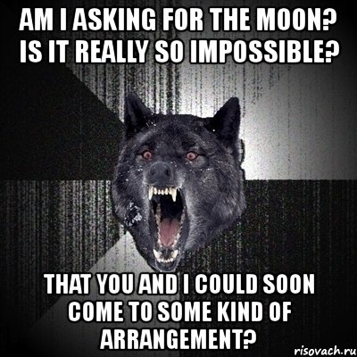 am i asking for the moon? is it really so impossible? that you and i could soon come to some kind of arrangement?, Мем Сумасшедший волк