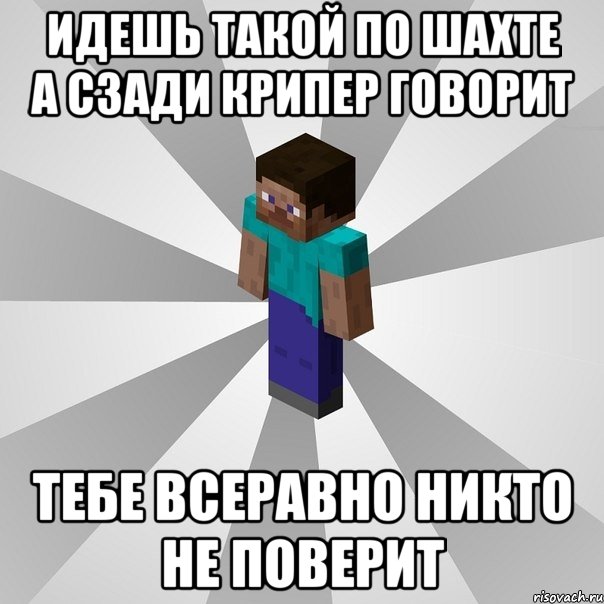 идешь такой по шахте а сзади крипер говорит тебе всеравно никто не поверит, Мем Типичный игрок Minecraft